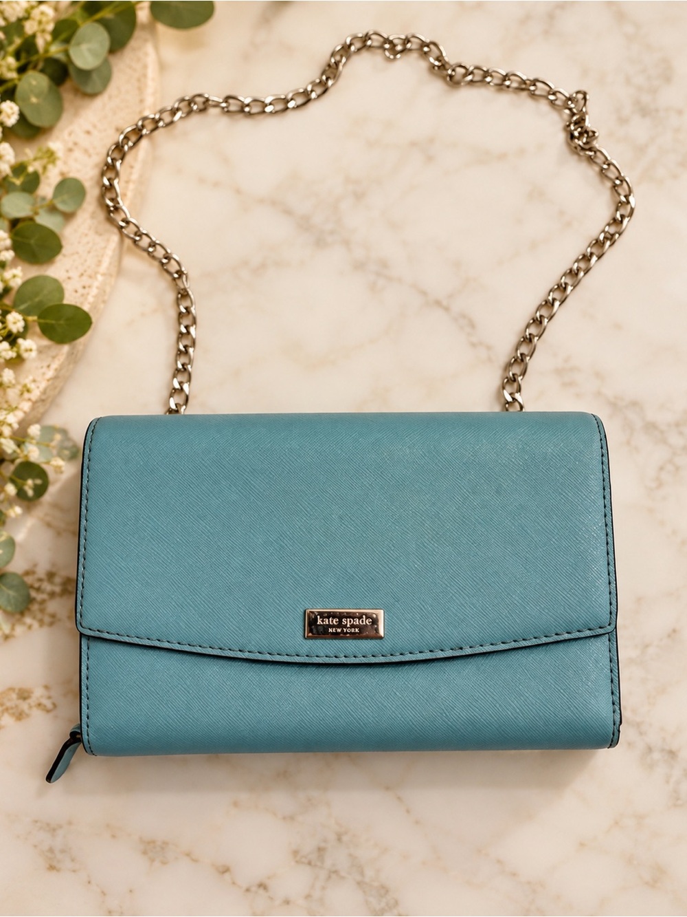 Kate Spade Laurel Way Winni Crossbody Wallet Teal Chain Strap